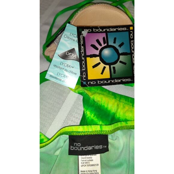 VTG Y2K No Boundaries String Bikini Womens Jrs M Neon Tie Dyed Green Yellow NWT - Picture 11 of 12